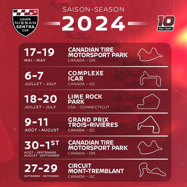 La Coupe Nissan Sentra dévoile son calendrier de course 2024 à l’aube de la 10e saison